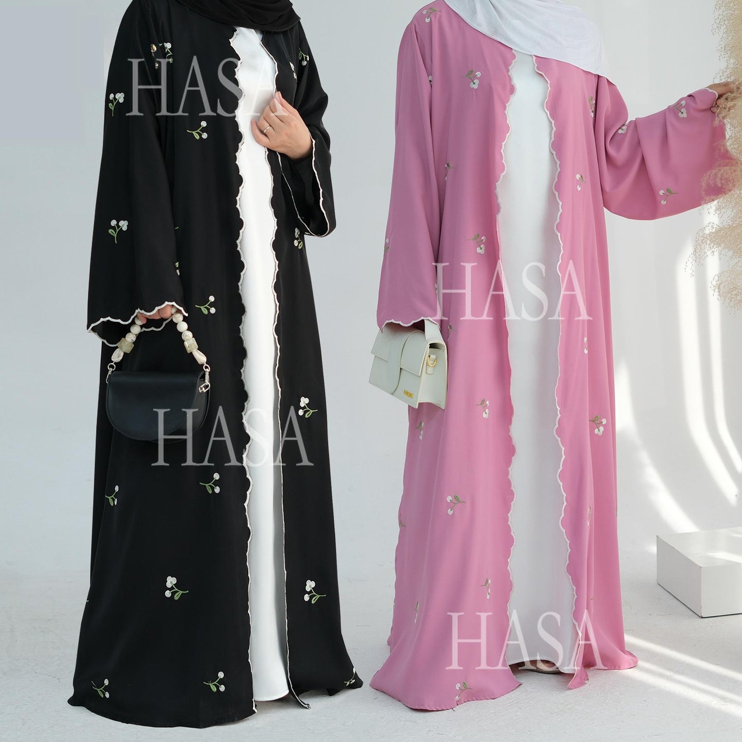LUMAYA6472 Longline Cardigan with Delicate Floral Details and Curved Edging