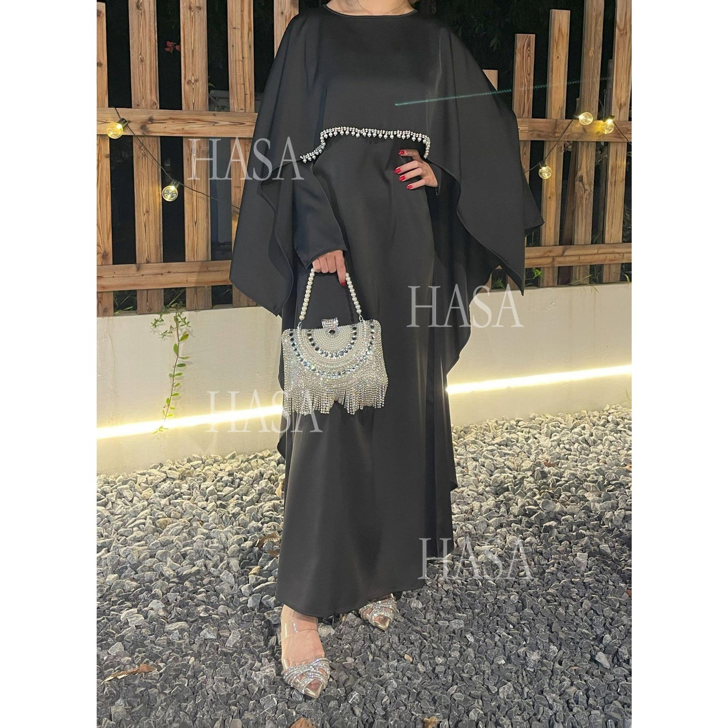 LM6570 Elegant Cape-style Satin Dress Robe for Women