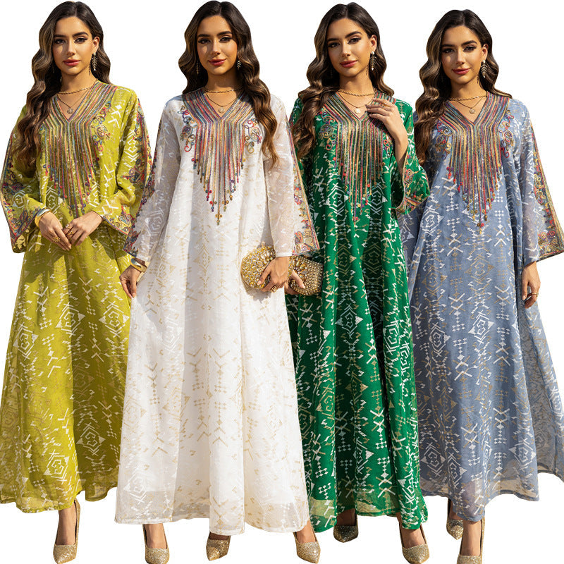 LM6658 Appliqué Patchwork Robe Dress: Lightweight Mesh Combined with Delicate Patterns