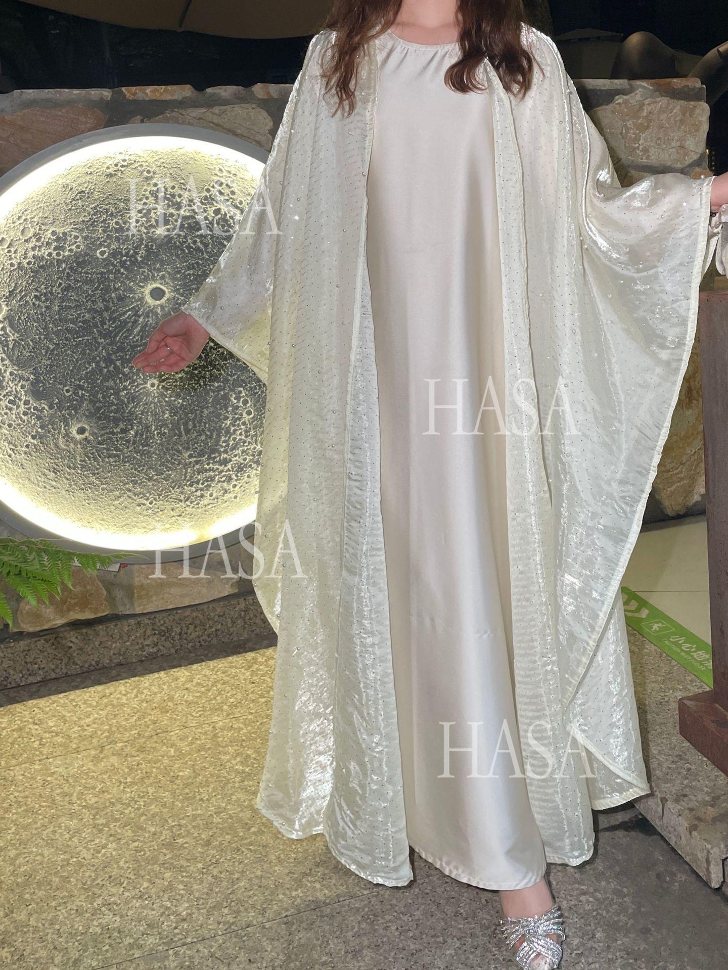 LUMAYA6540 Elegant Rhinestone Abaya Two-Piece Set with Outer Cape