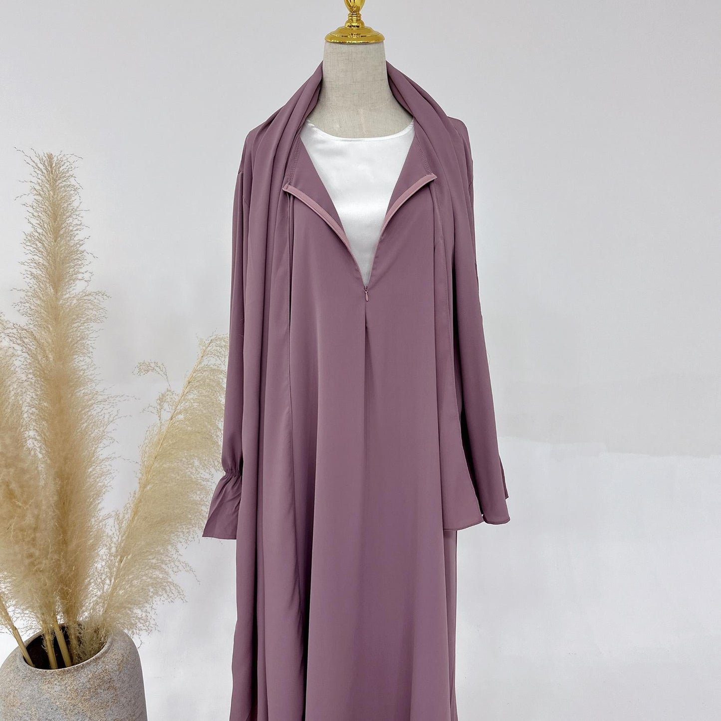 LUMAYA LM1173 Solid Color Hooded Abaya with Side Pocket