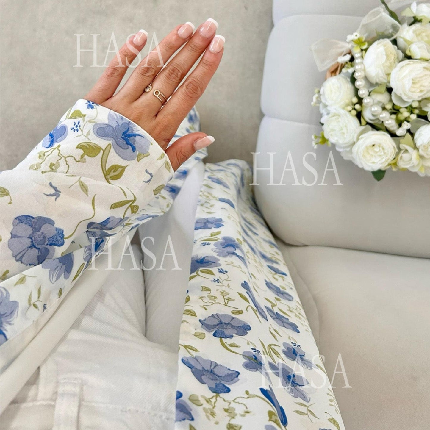 LUMAYA6515 Summer Printed Chiffon Jacket and Headscarf Two-Piece Set
