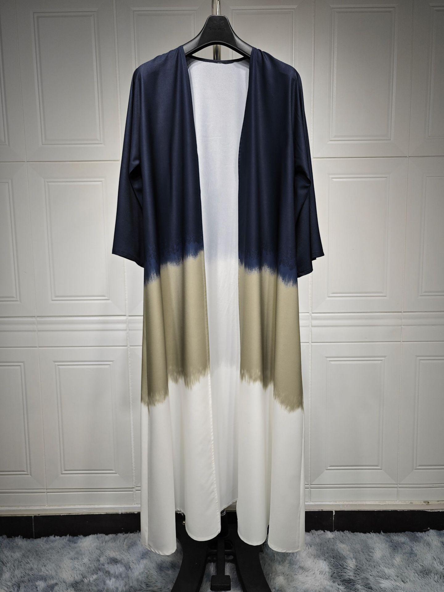 LUMAYA LM1096 Muslim Tie-dyed Cloak Cardigan Dress Abaya