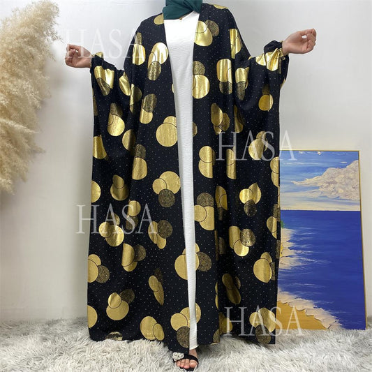 LM6587 Gilded Pattern Cardigan Robe with Bat Sleeves and Loose Flowing Design