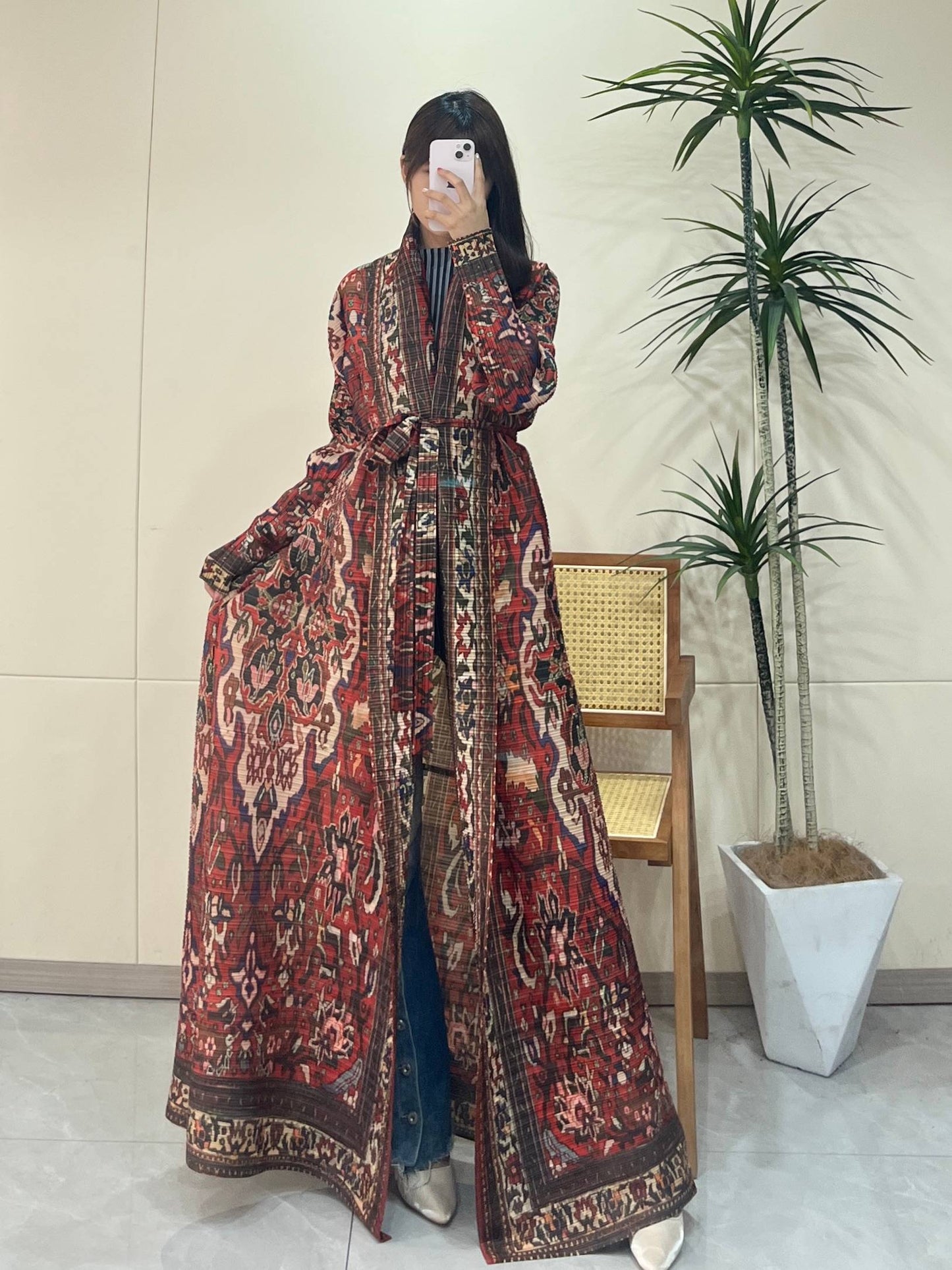 LUMAYA6706 Bohemian Elegance , Vibrant Red Printed Abaya
