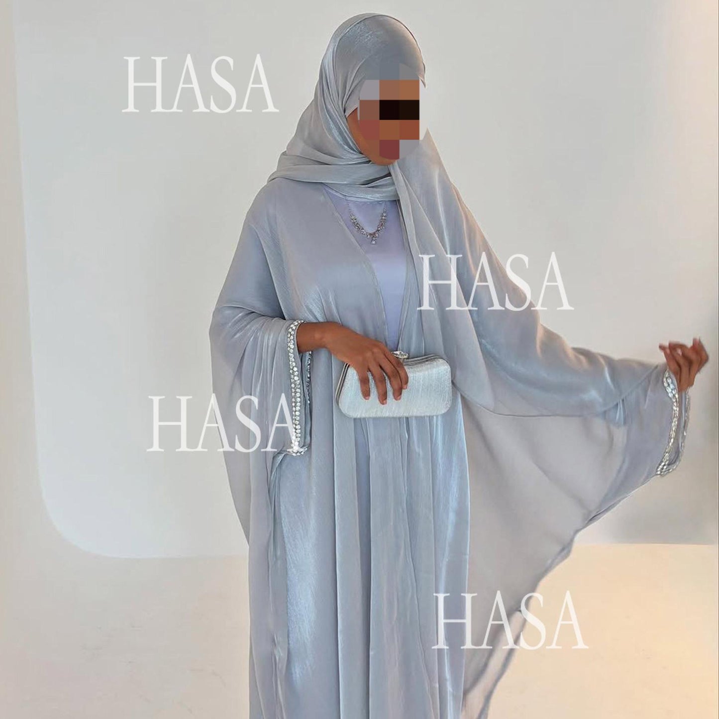 LUMAYA6553  Two-Piece Solid Abaya with Beaded Details and Matching Scarf Option