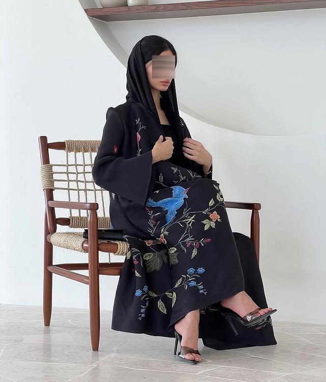 LUMAYA6707 Midnight Serenade ,Black Abaya with Striking Bird Embroidery