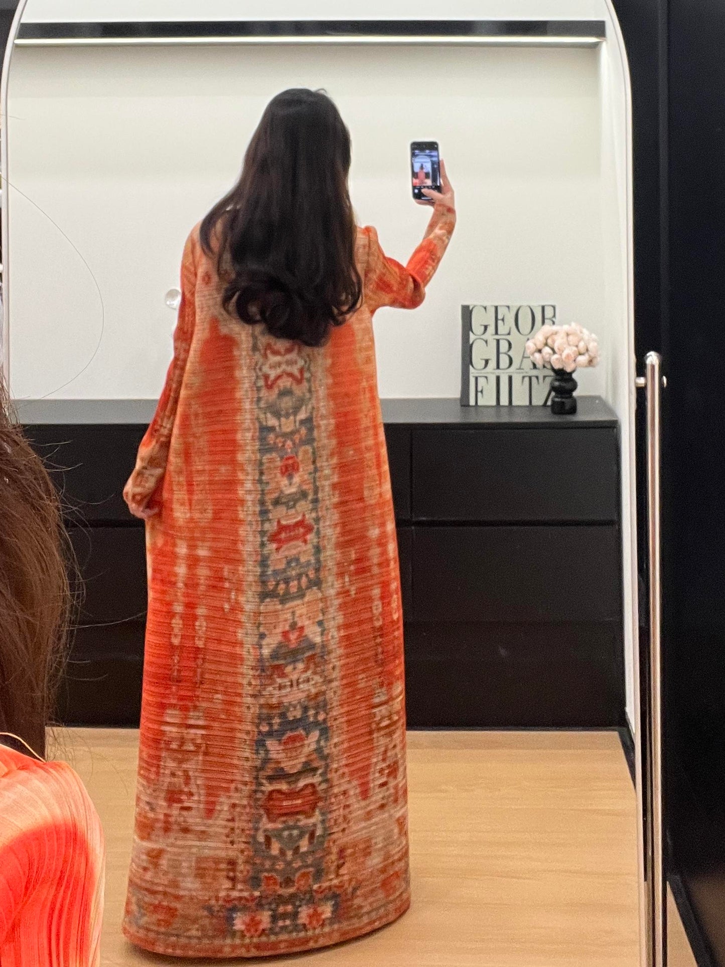 LUMAYASASERIES LUMAYA6714 Desert Bloom Vibrant Orange Abaya with Floral Prints