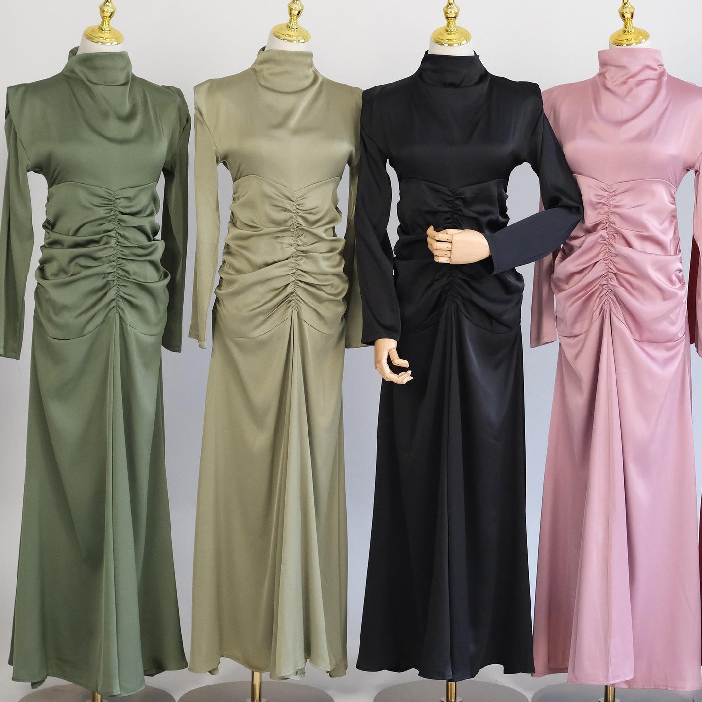 LUMAYA LUMAYA1020 Solid Color High Neck Slimming Robe Dress