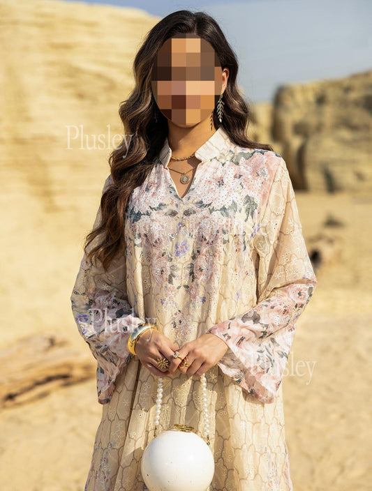 LM6636 Floral Print Embroidered Long Dress