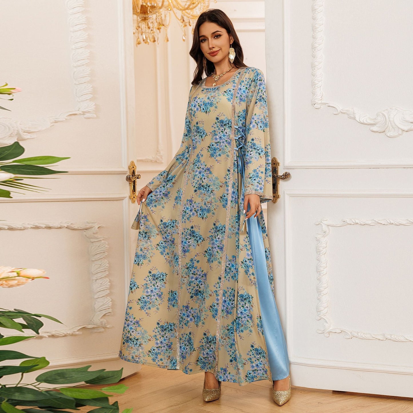 LM6642 Floral print long dress