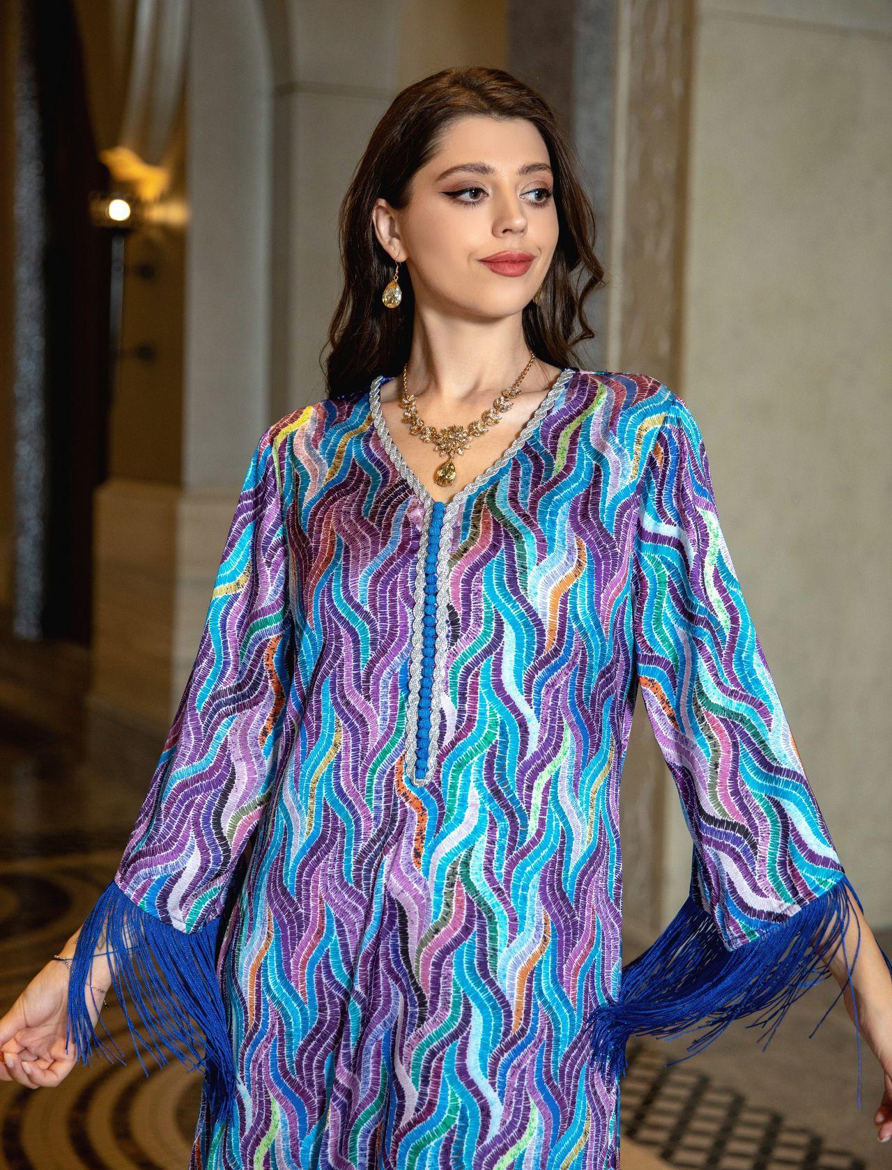 LUMAYA LUMAYA0521 Middle East Arab Dubai Muslim Robe Ladies Printed Casual Jalabiya Ethnic Clothing
