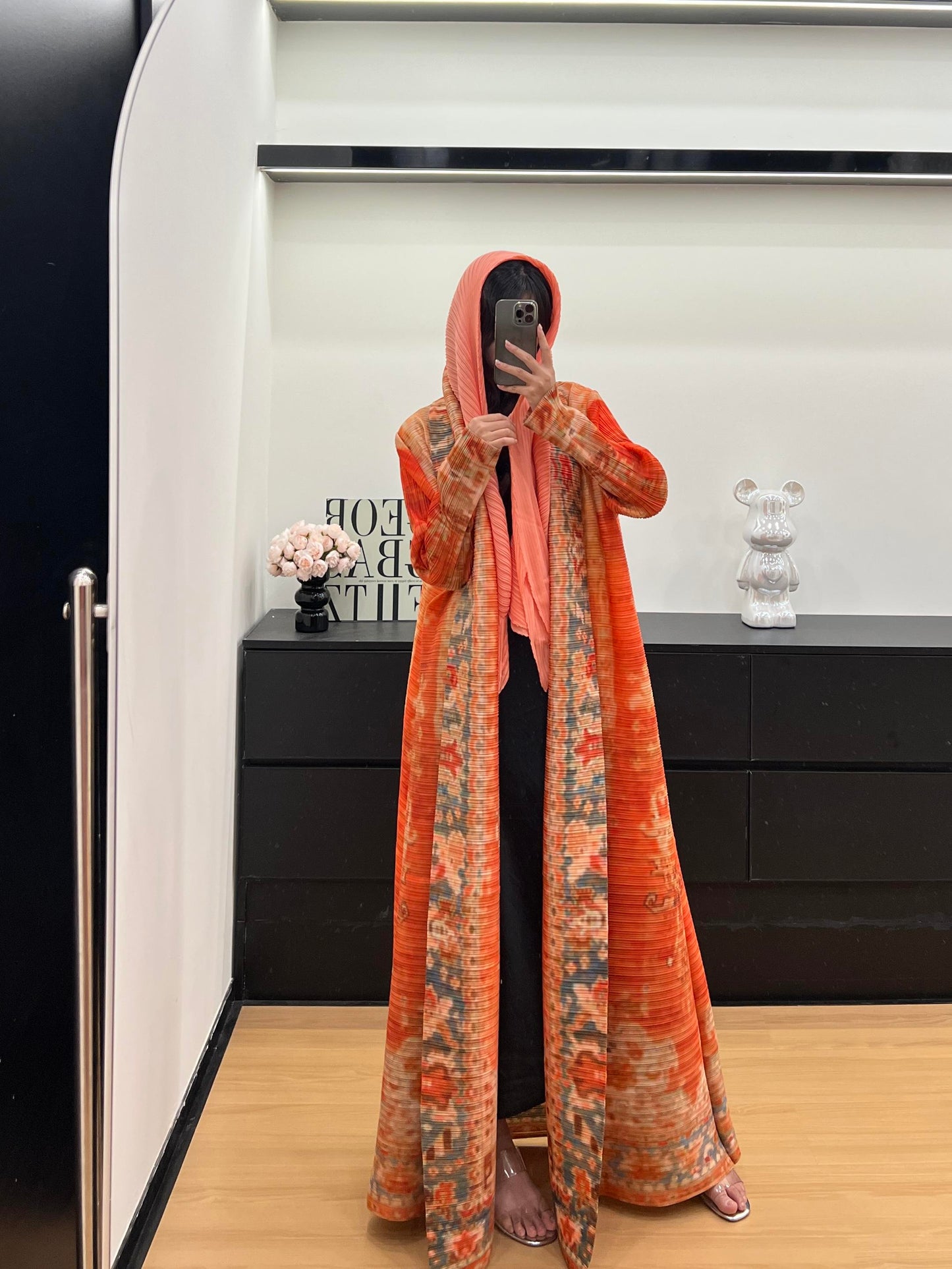 LUMAYASASERIES LUMAYA6714 Desert Bloom Vibrant Orange Abaya with Floral Prints