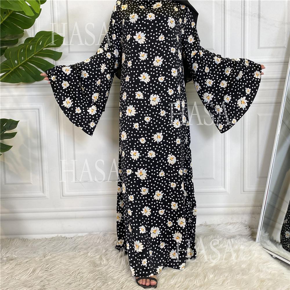 LM6590 Fashionable Printed Loose-fitting Dress with Lace-up Design and Wide Swing