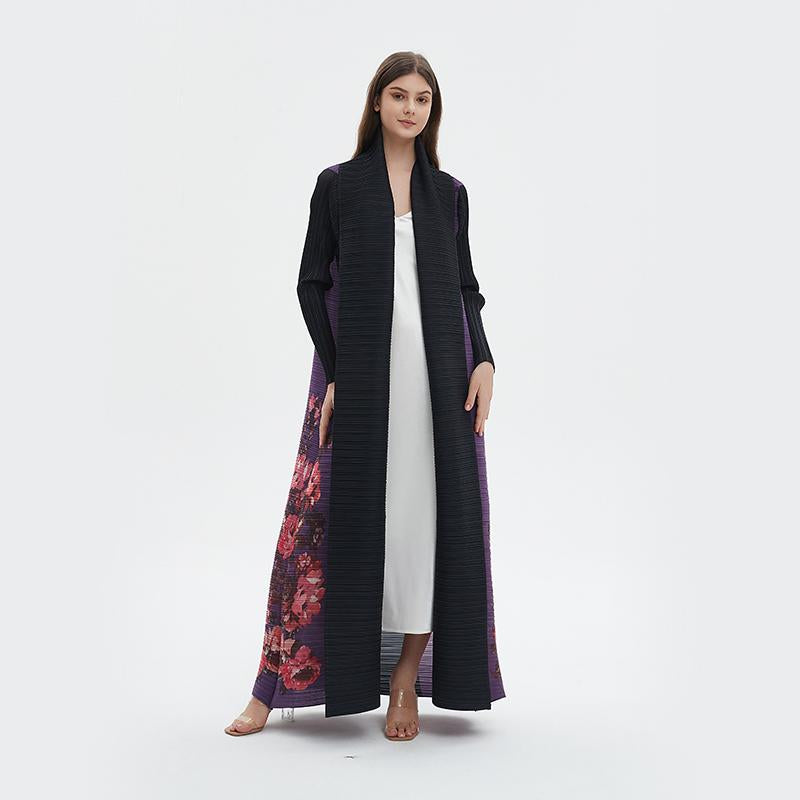 LUMAYA6724 Amethyst Bloom | Purple & Black Abaya with Floral Print Panel