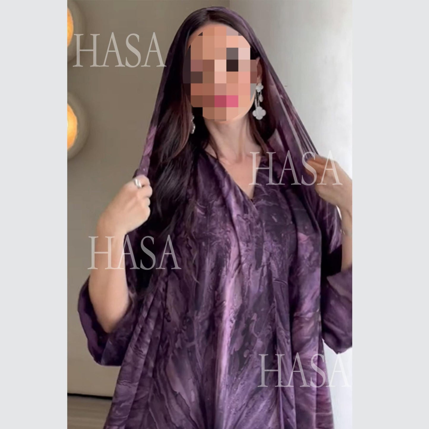 LUMAYA6551 Printed Abaya Cardigan with Matching Scarf Two-Piece Set