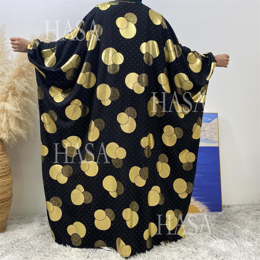 LM6587 Gilded Pattern Cardigan Robe with Bat Sleeves and Loose Flowing Design