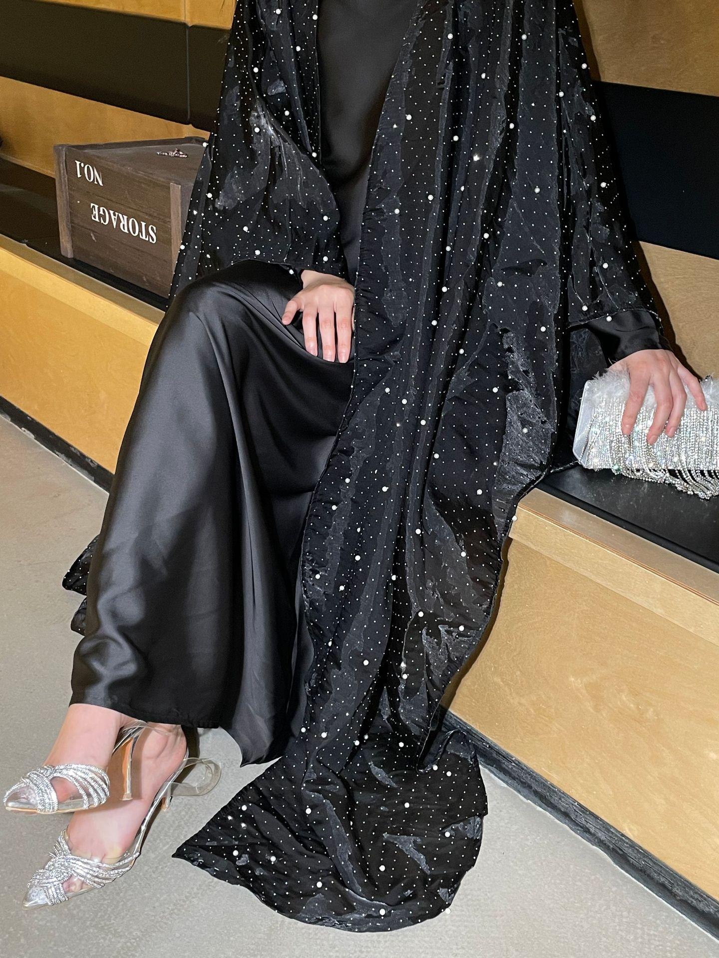 LUMAYA6540 Elegant Rhinestone Abaya Two-Piece Set with Outer Cape