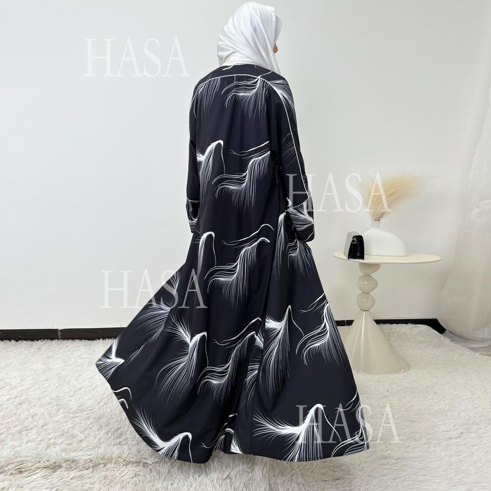 LUMAYA6498 Lightweight Printed Long Abaya Suit