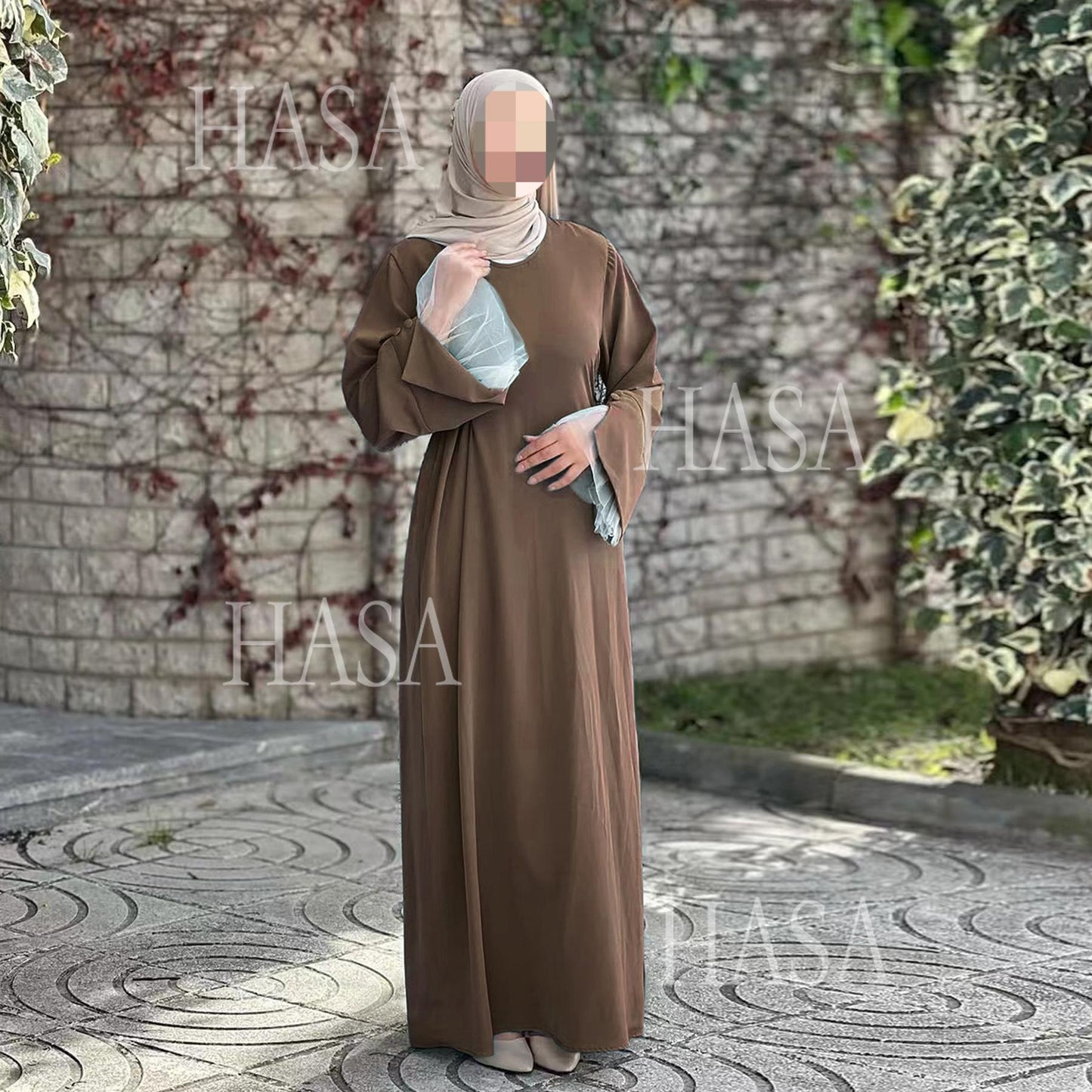LUMAYASA's series LUMAYA6507 Simple style spliced lace robe dress (headscarf not included)