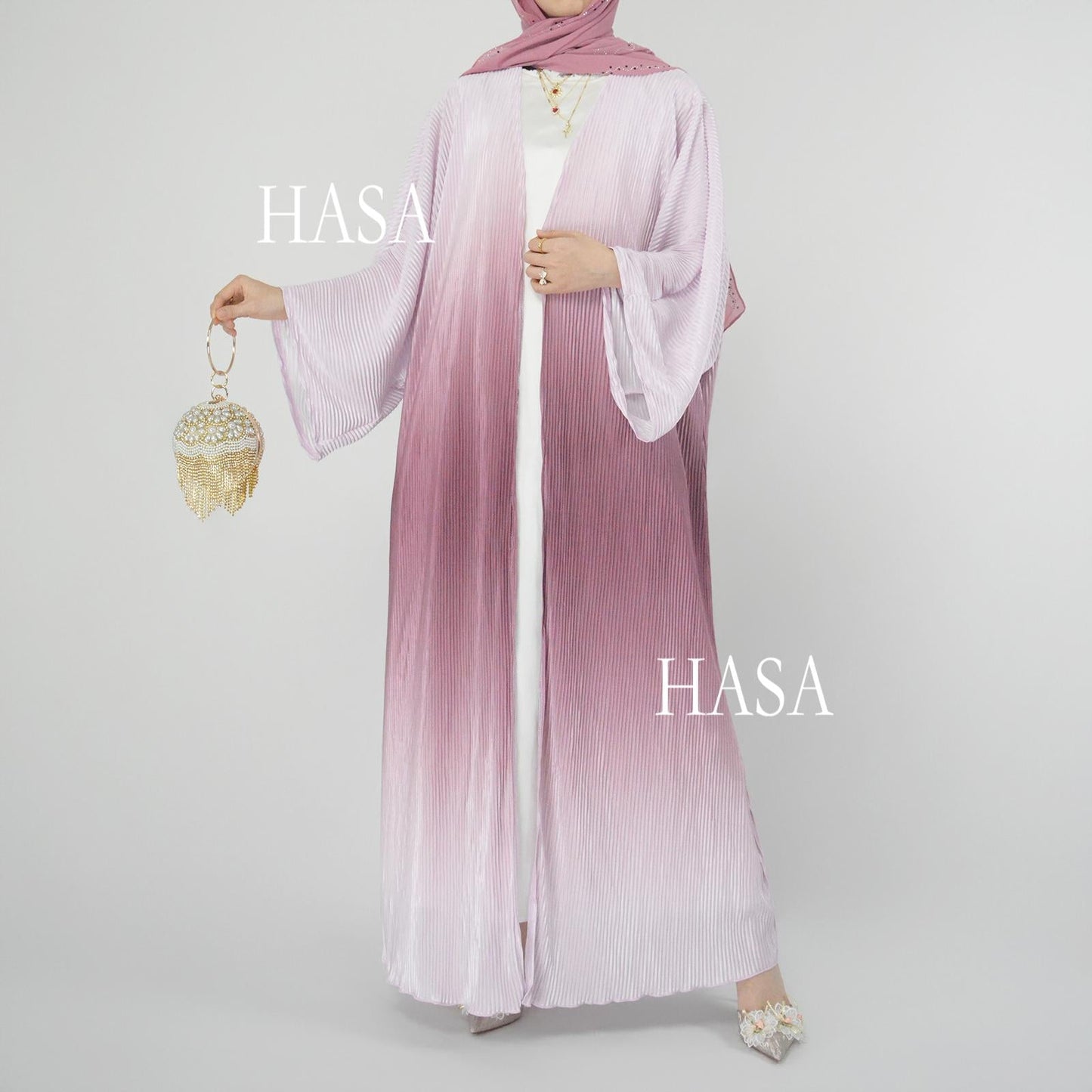LUMAYA6321 Lightweight Ombré Cardigan with Elegant Pleats