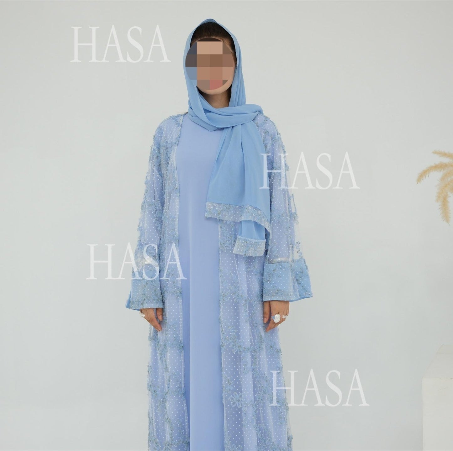 LM6622 3D flower mesh cardigan (optional headscarf and inner layer)