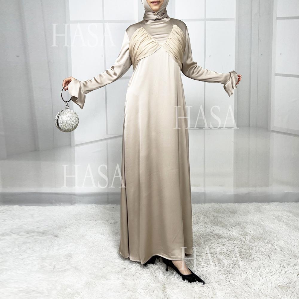 LUMAYA5858 Elegant Bright Satin Robe (without Headscarf), Clever Splicing Creates Multi-faceted CLUMAYArm