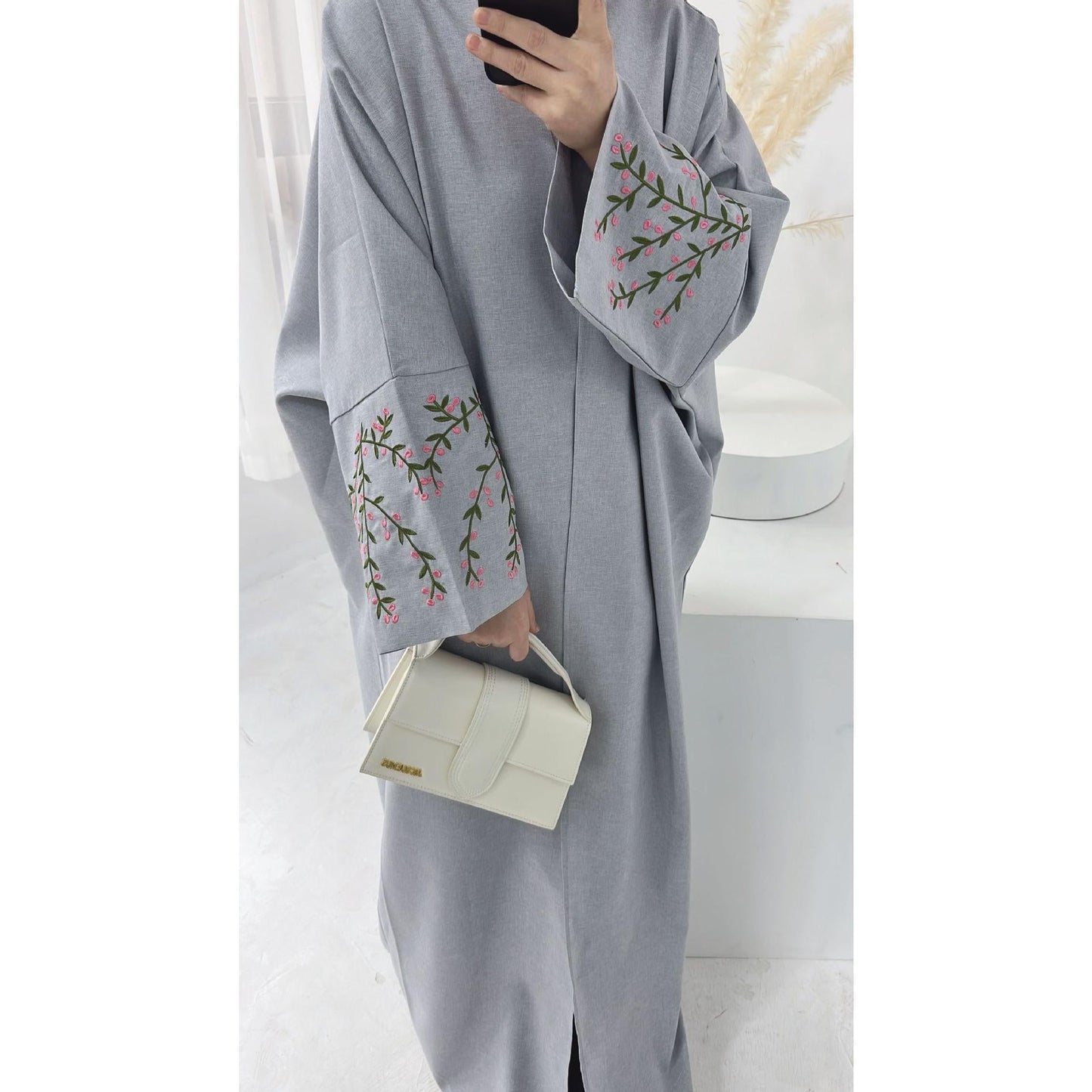 LUMAYA LUMAYA1046 Flower Embroidery Elegant Cardigan Robe