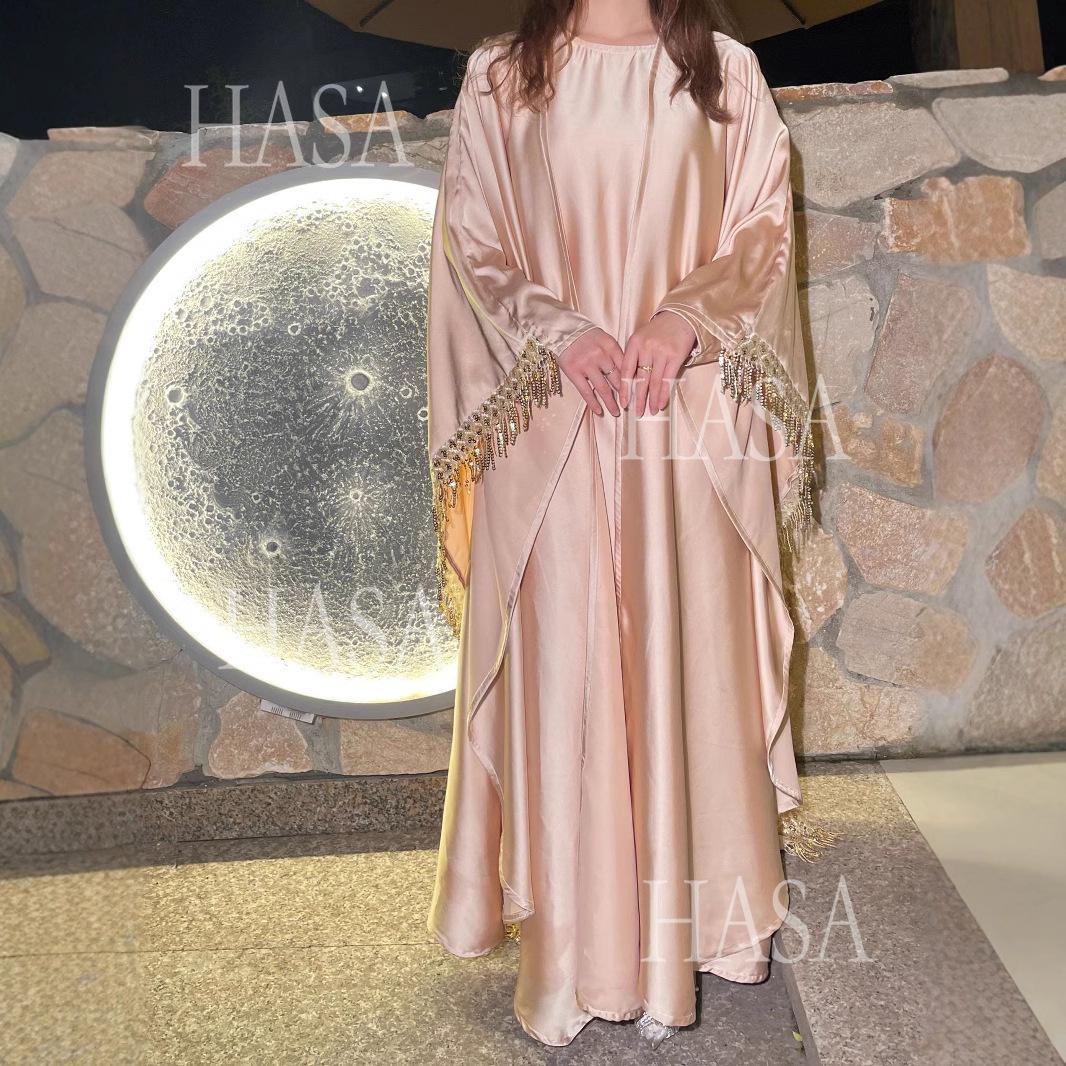 LM6572 Abaya Tassel-Embellished Long Dress Set