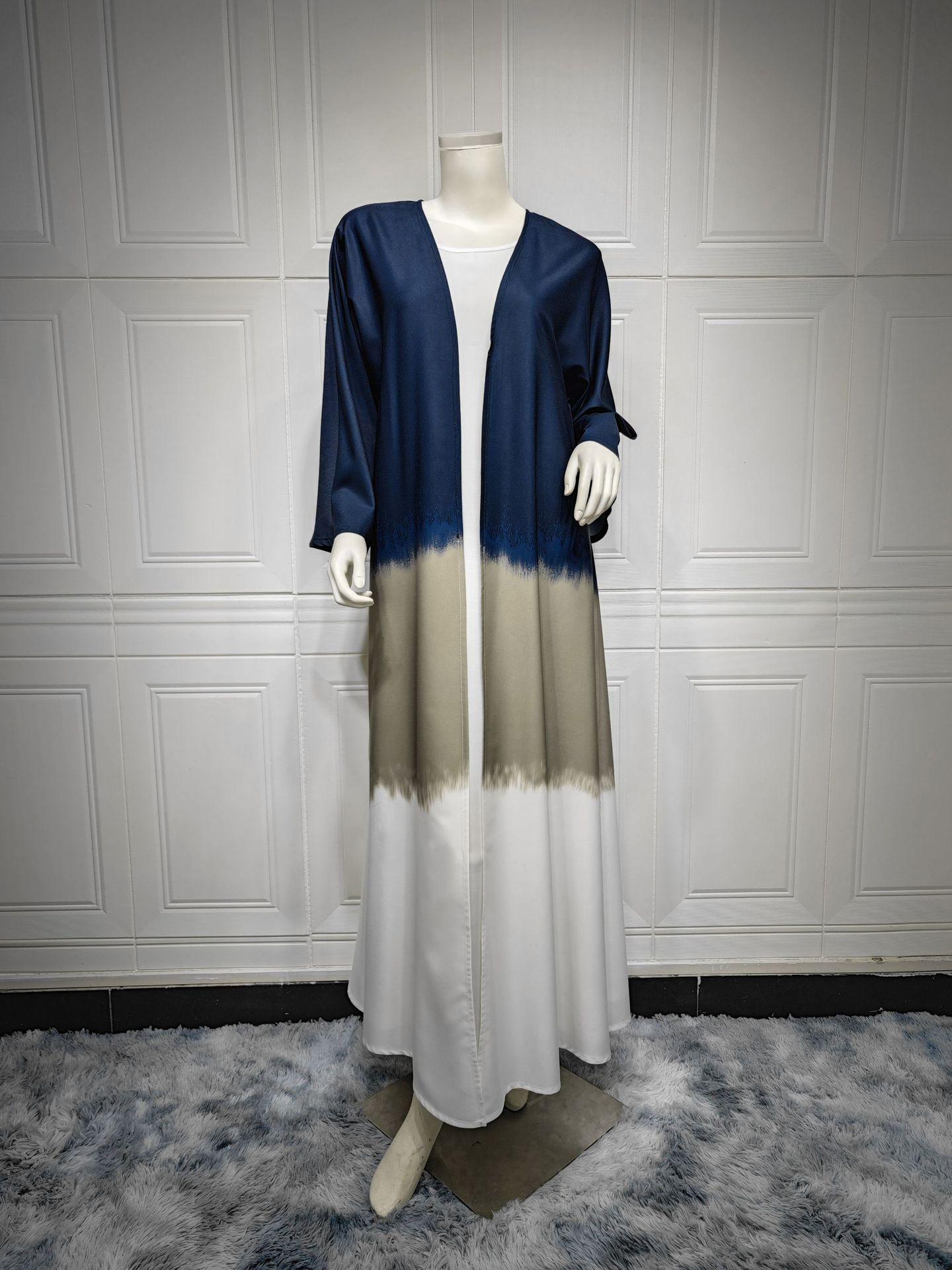 LUMAYA LM1096 Muslim Tie-dyed Cloak Cardigan Dress Abaya