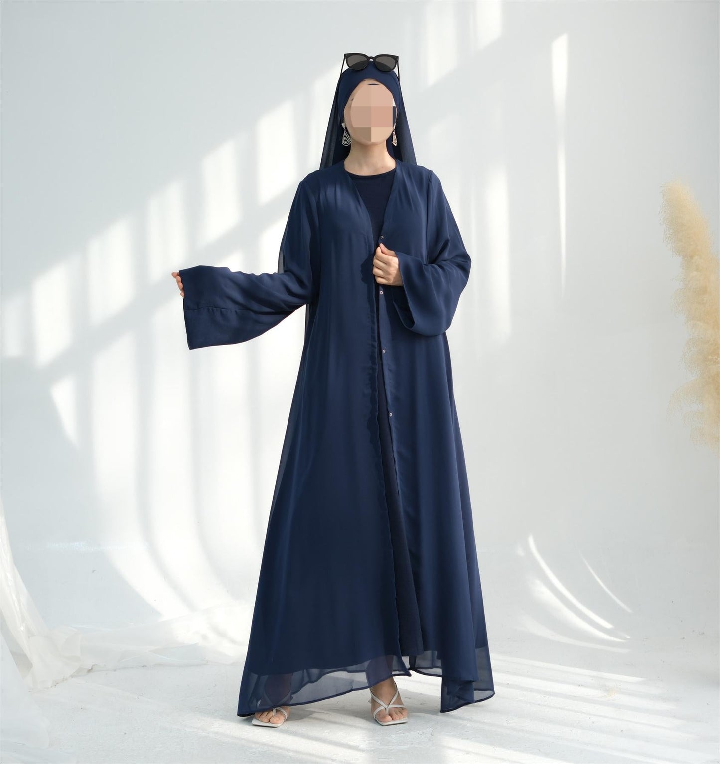 LUMAYA6513 Double-layered sleeve chiffon cardigan two-piece robe abaya (headscarf not included)