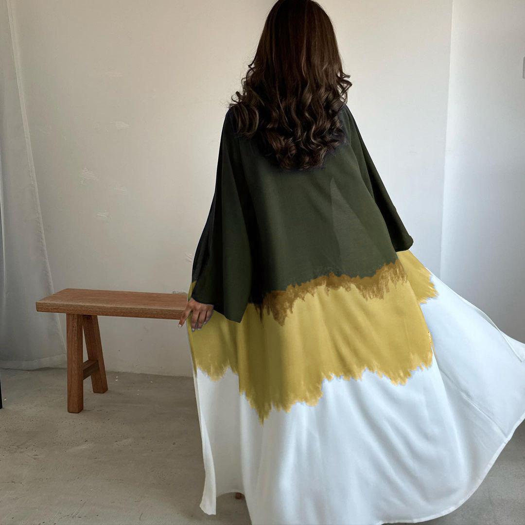 LUMAYA LM1096 Muslim Tie-dyed Cloak Cardigan Dress Abaya