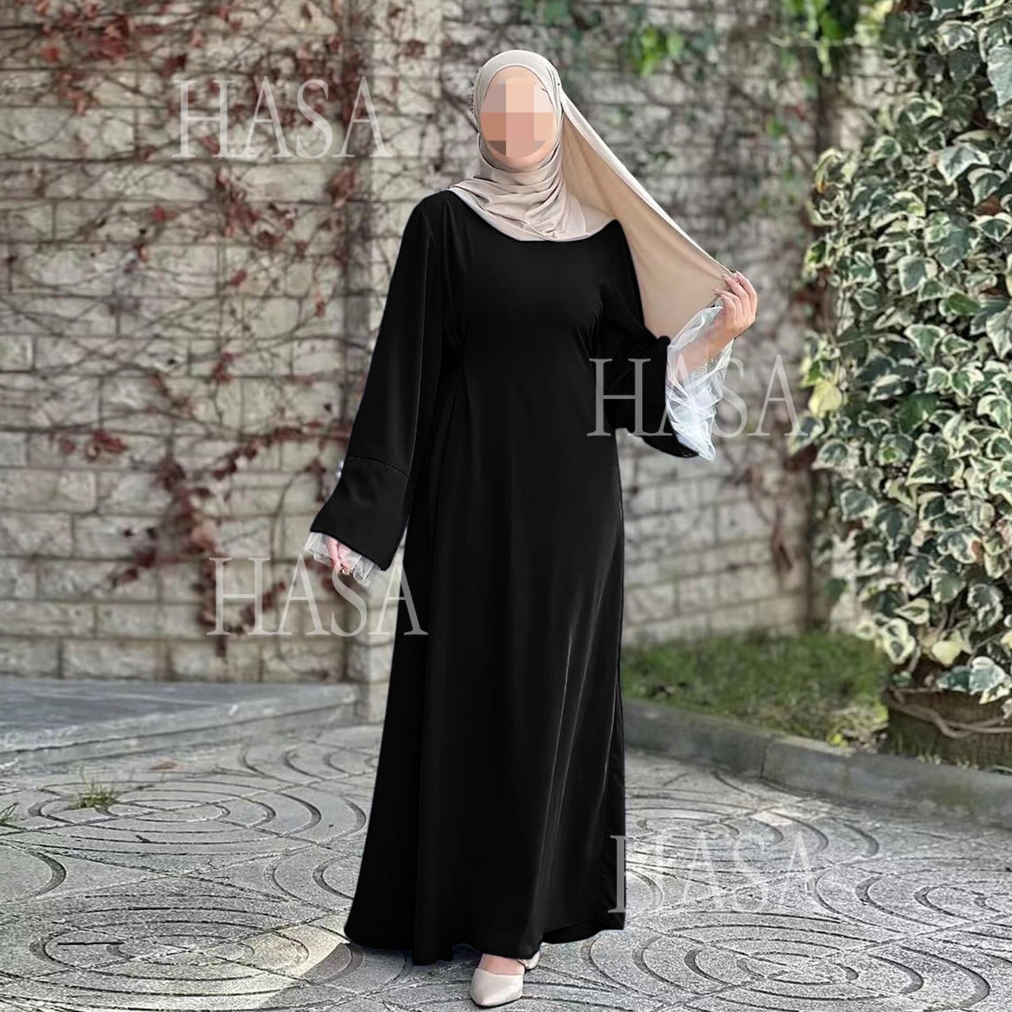 LUMAYASA's series LUMAYA6507 Simple style spliced lace robe dress (headscarf not included)