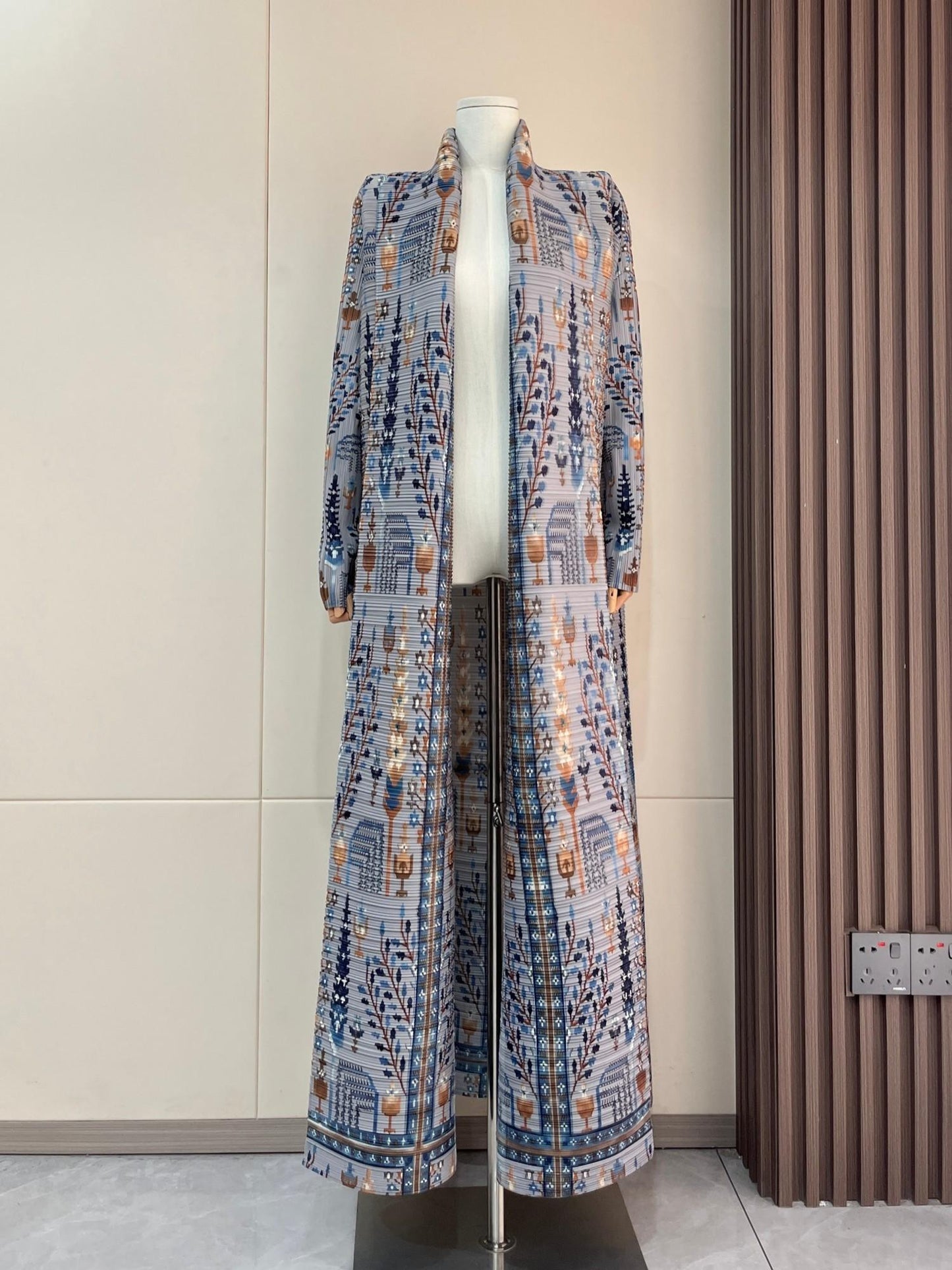 LUMAYA5842 Vintage-style Textured Open-front Long Coat