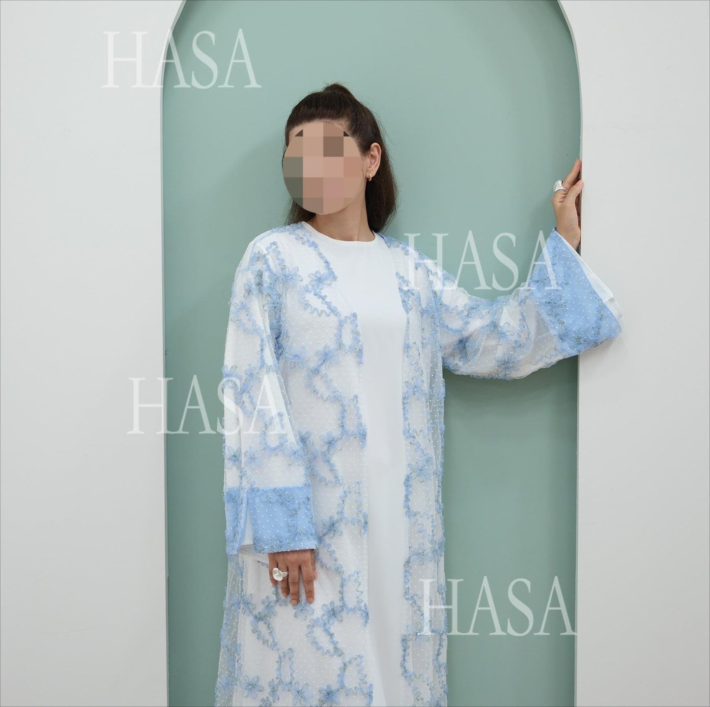LM6622 3D flower mesh cardigan (optional headscarf and inner layer)