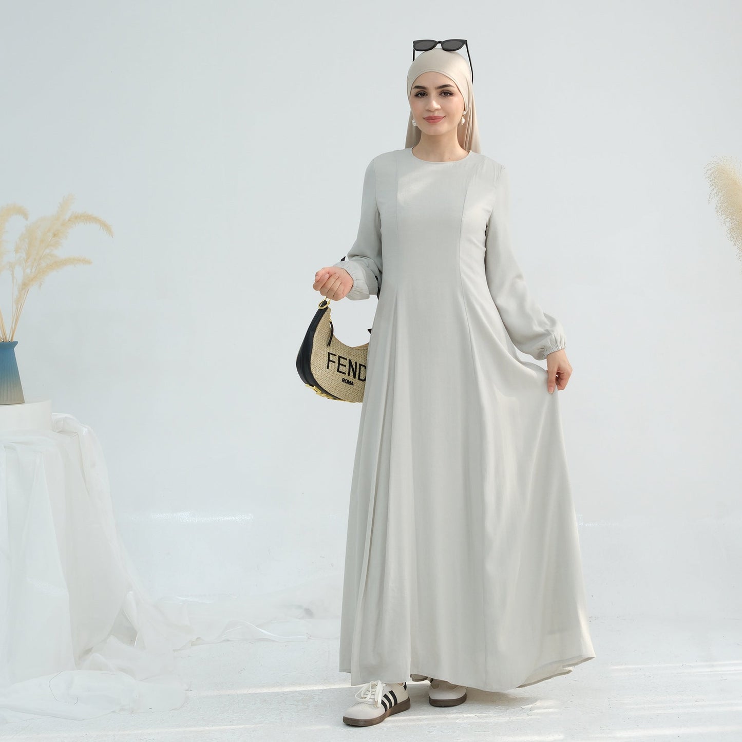 LM6632 Double Lined Simple Long Sleeve Dress