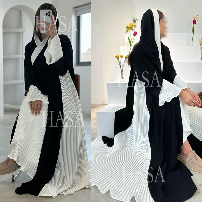 LM6567 Abaya Long Cardigan Coat with Pleated Panels