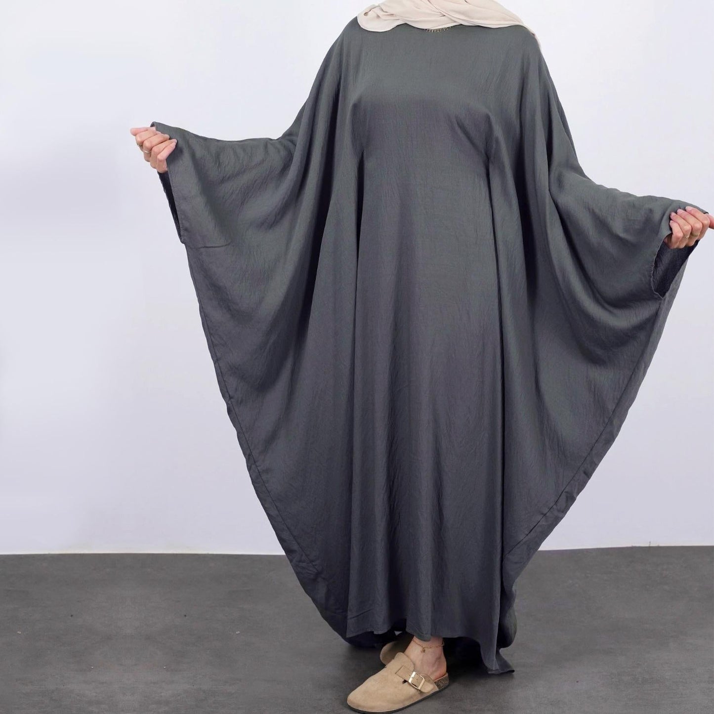 LUMAYA LUMAYA0997 Crepe Kaftan with Built-in Belt Waist Bat Sleeves Dress