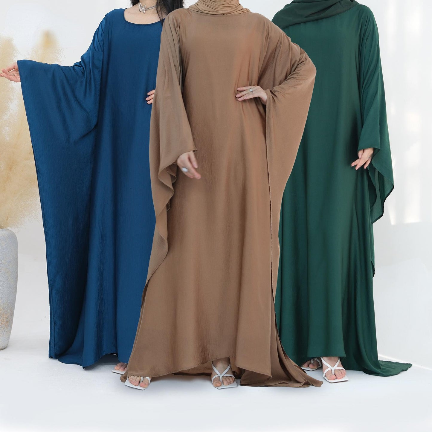 LUMAYA LM1174 Waist Raging Bat Sleeves Dress Crepe Kaftan