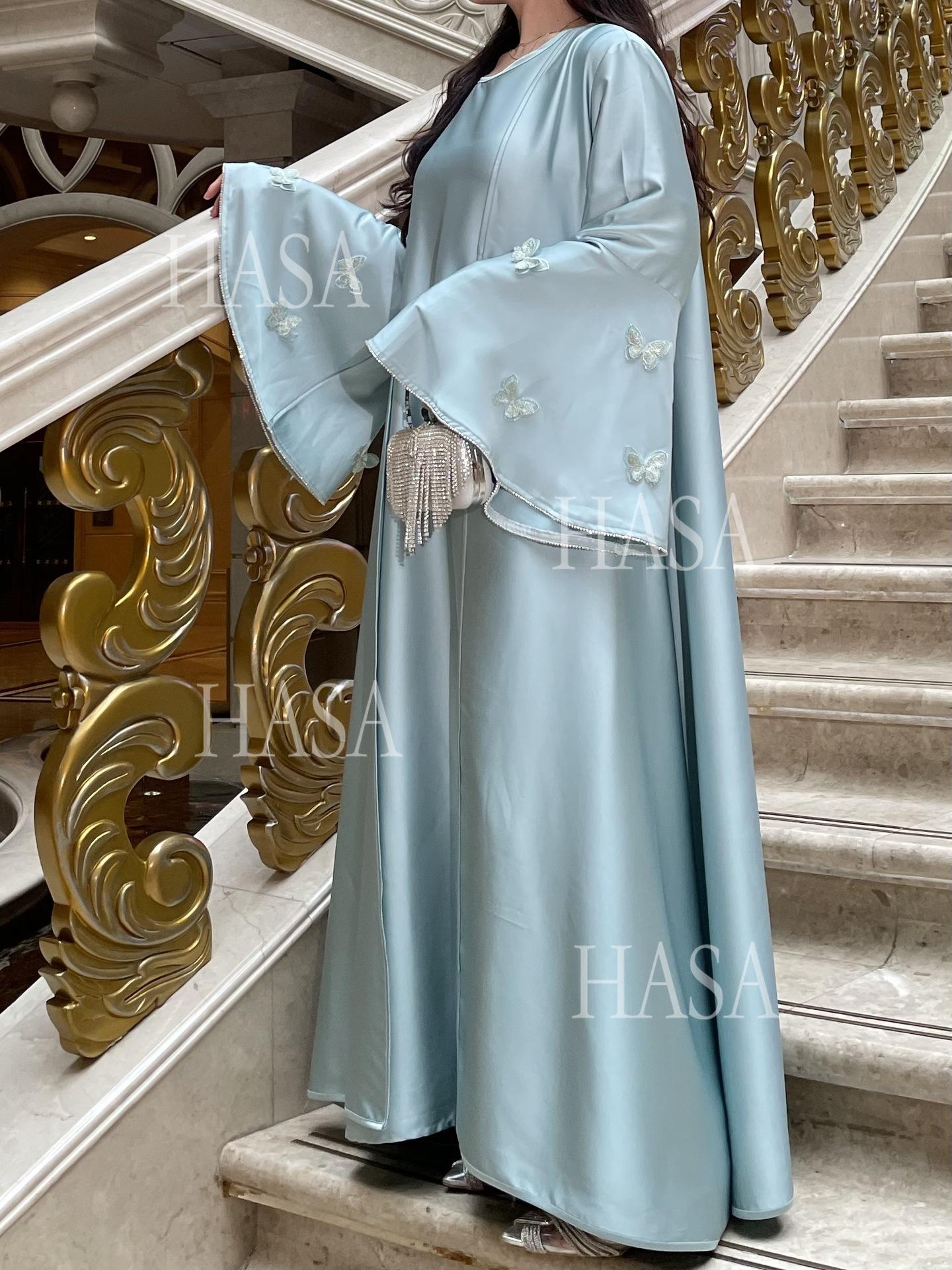 LUMAYA6480 Satin Butterfly Embroidered Dress Robe, Cardigan Two-piece Design