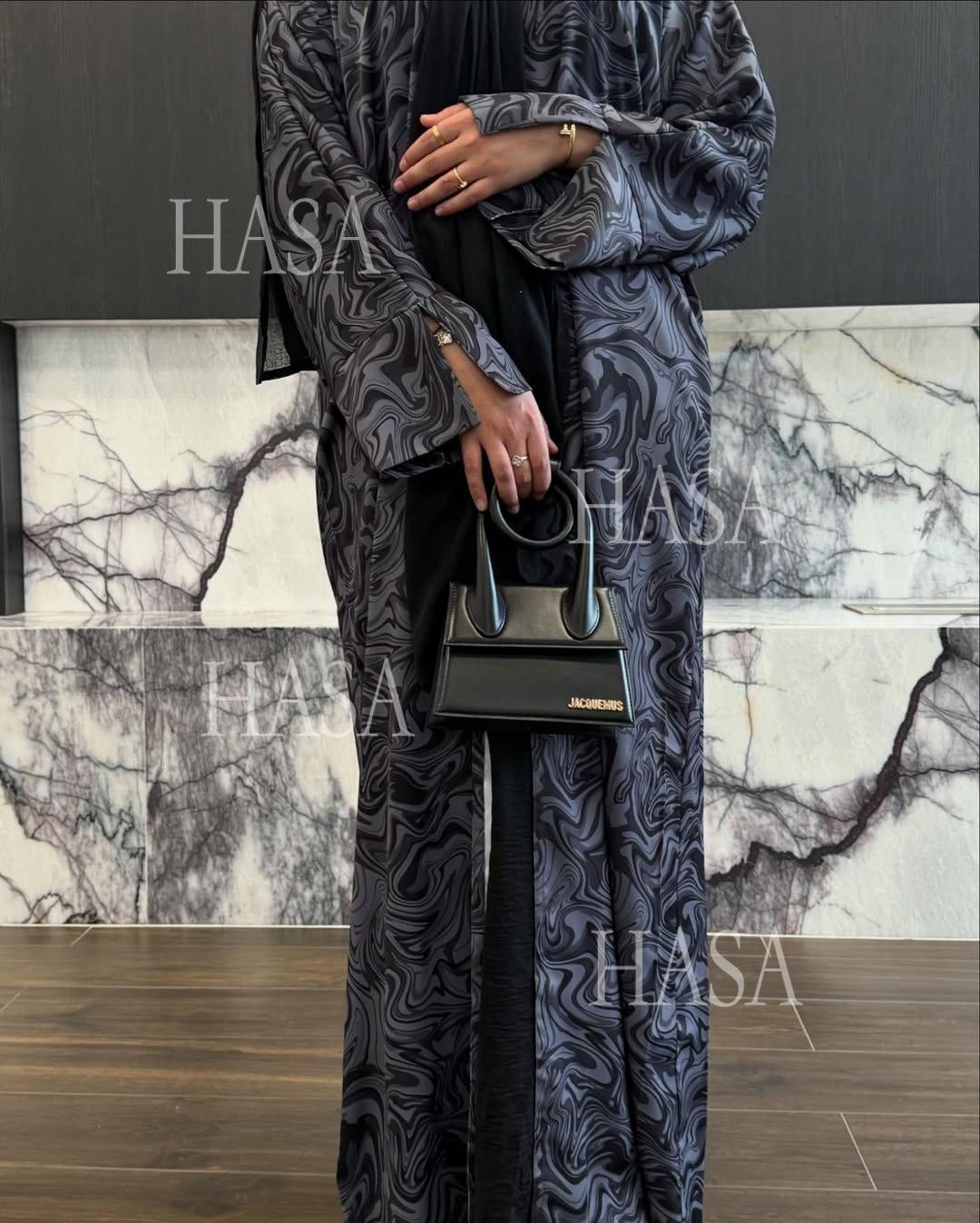 LM6555 Fashionable printed long-sleeved dress with an ankle-length cardigan style