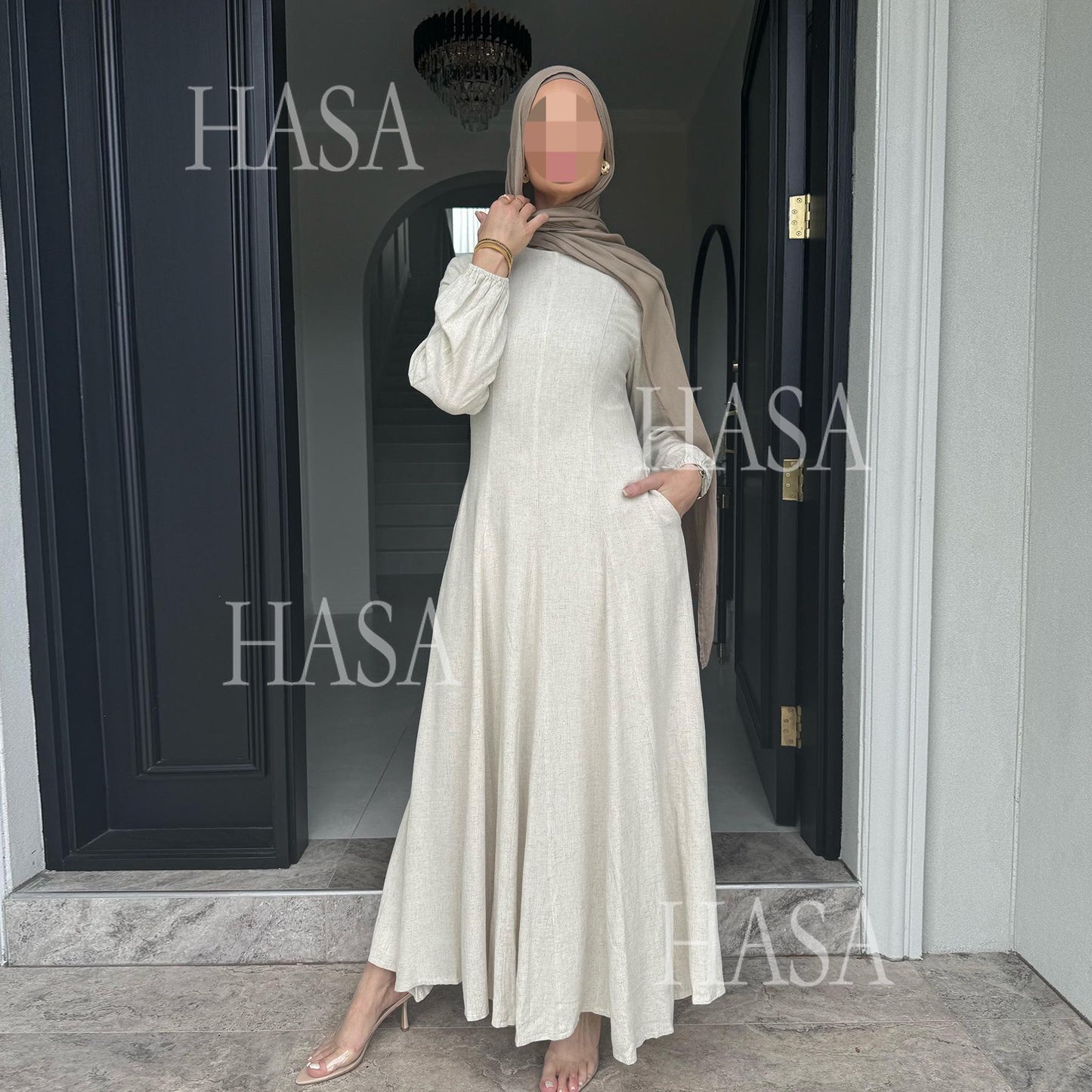 LMSA LM5868 Solid Color Swing Comfortable  Dress Robe Waist Cinching