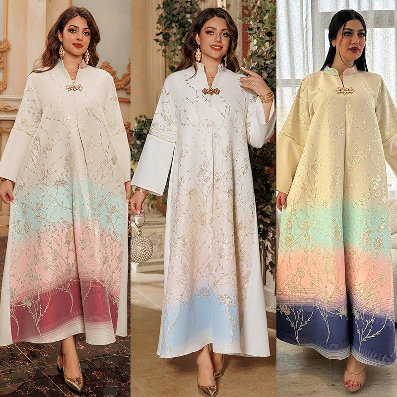 LM6645 Jacquard Embroidered Gradient Robe with Elegant Layered Design