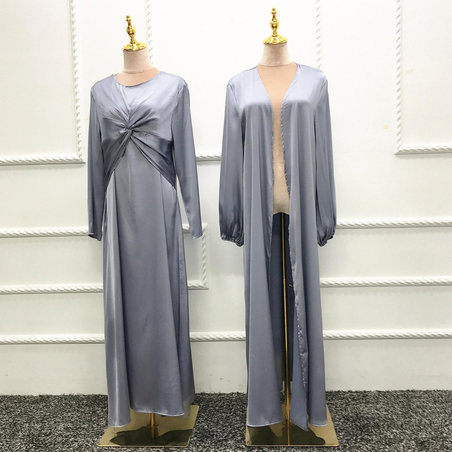 LUMAYA10061 Fashion solid colour two-piece dress cardigan set Abaya