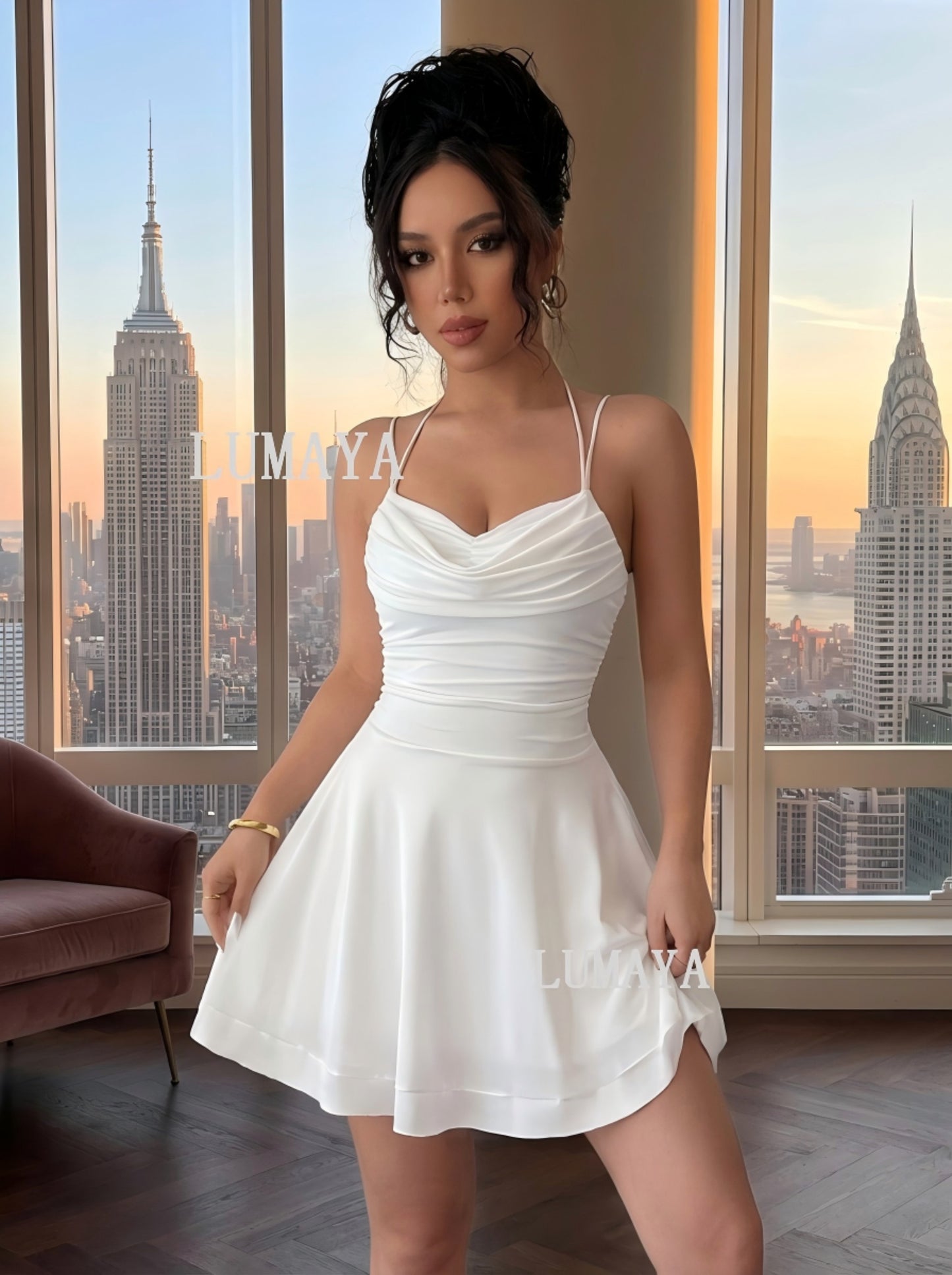 LMA001 Women's Ruched Sleeveless Backless Mini Dress | Sexy Bodycon Dress for Party, Summer & Special Occasions