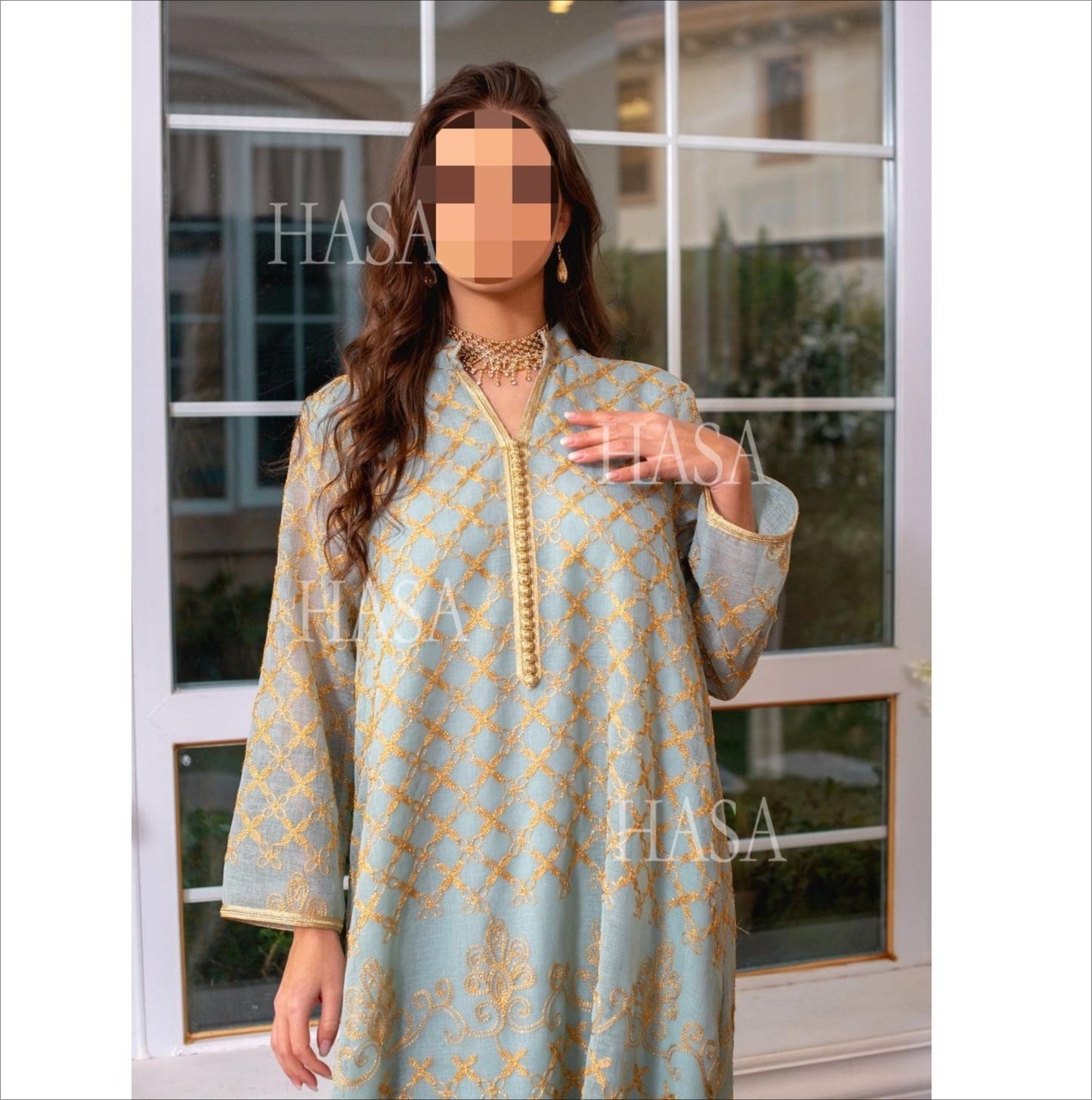 LM6640 Elegant Openwork Embroidered Abaya Long Dress