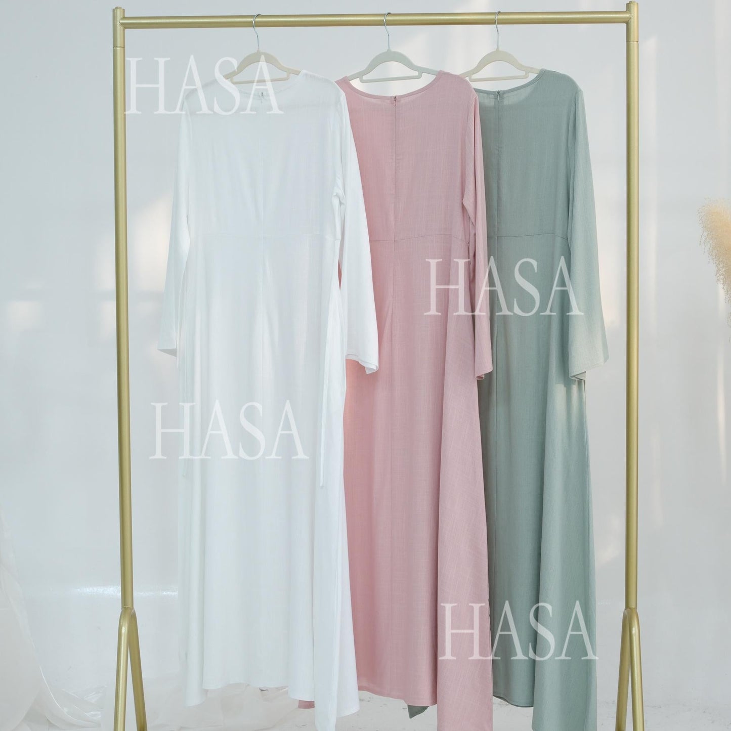 LUMAYA6494 Simple Solid Color Linen Bamboo Dress | Lace-Up Design