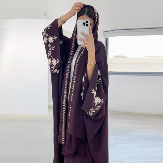LUMAYA5099 Rhinestone-embellished Beaded Cardigan-style Robe, A High-quality Two-piece Set with A Matching Headscarf Design.