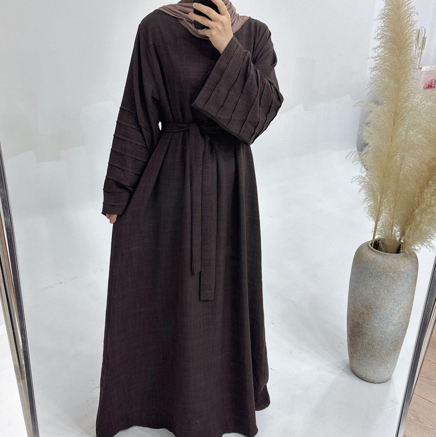 LUMAYA LM1179 Loose Fit Large Crepe Abaya Dress with Belt