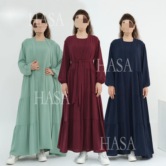 HA6559  Solid Color Loose Robe Dress Two-piece Set